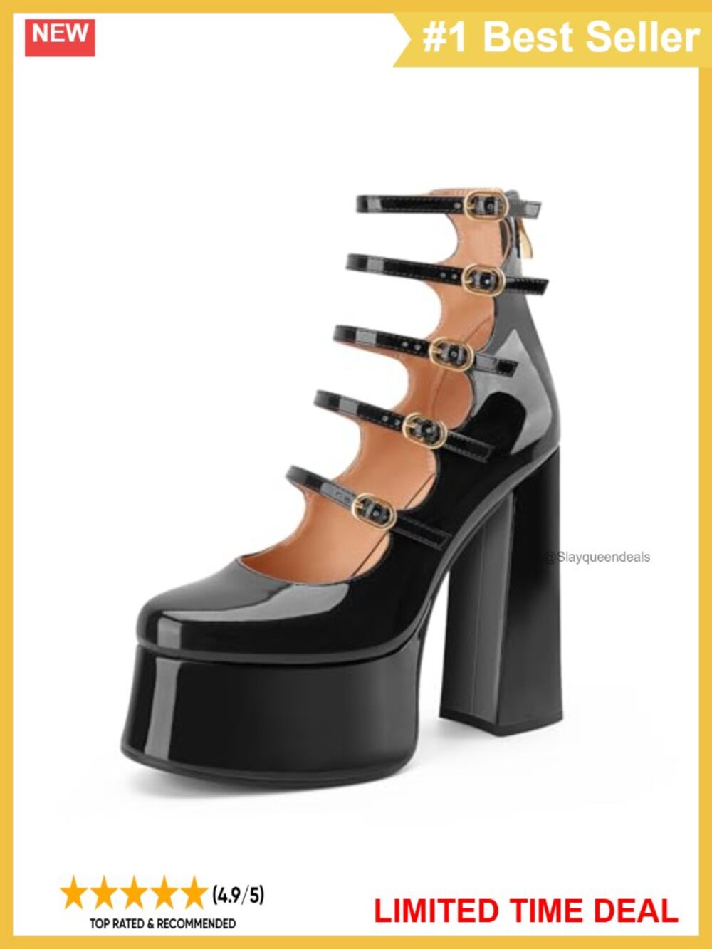 Platform Mary Jane Heels Faux Leather Block Heel Closed Toe